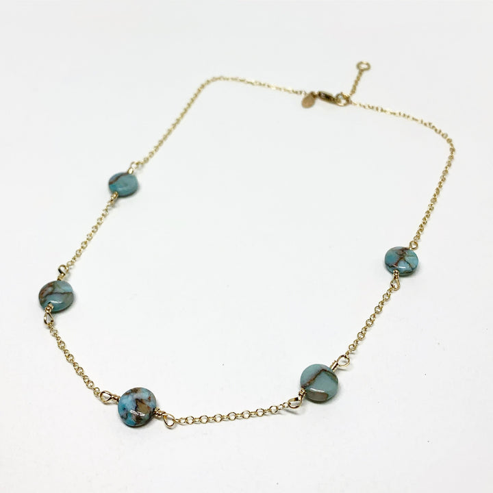 Turquoise Disc Choker Necklace-0