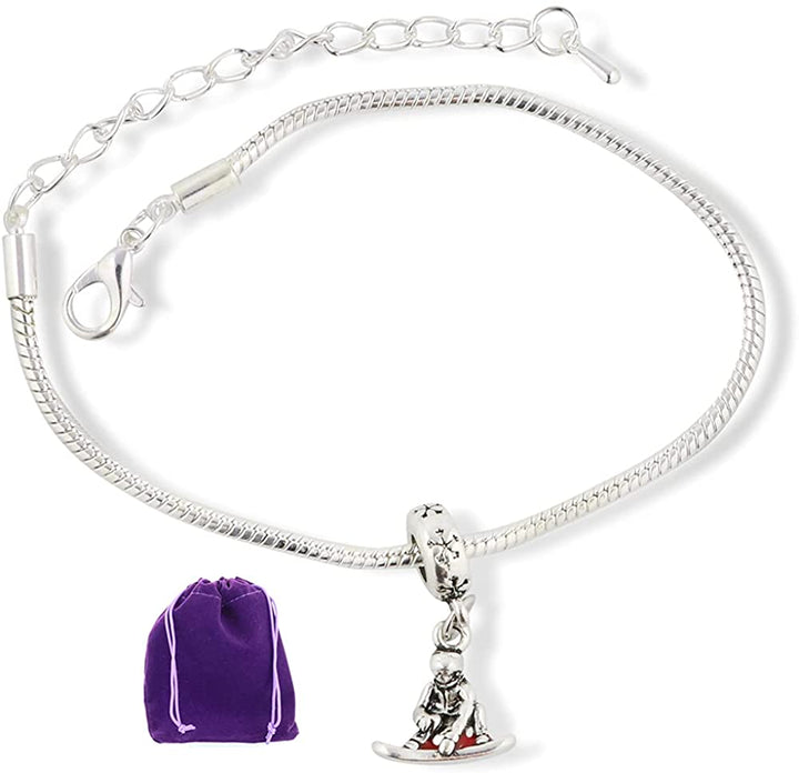 Snowboarder with Red Snowboard Snake Chain Charm Bracelet-0