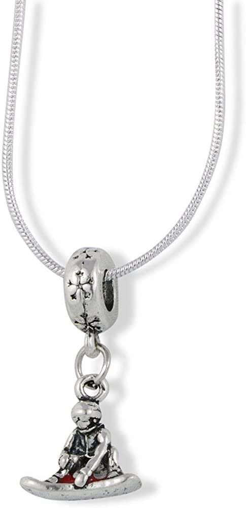 Snowboarder with Red Snowboard Charm Snake Chain Necklace-0