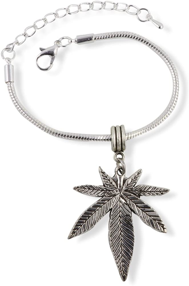 Emerald Park Jewelry Cannabis Marijuana Leaf Snake Chain Charm Bracelet-0