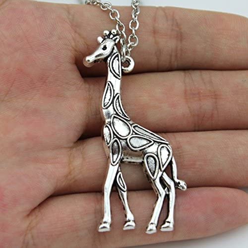 Giraffe Large with Body Spots Three Legs on Silver Chain Necklace-2