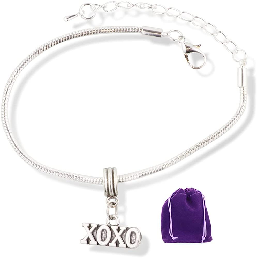 EPJ XOXO Bracelet | Kiss Hug Text Stainless Steel Snake Chain Charm Bracelet-0