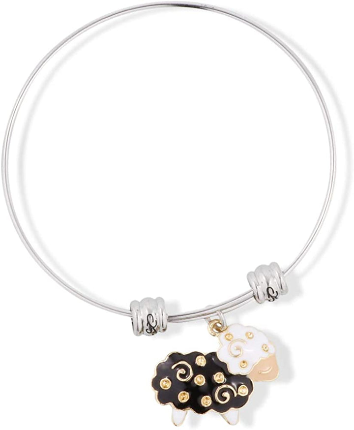 Sheep with White Head Black Body and Tan Face Fancy Charm Bangle-0