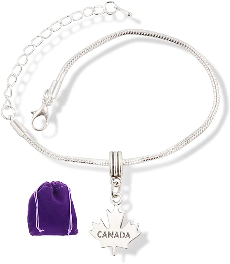 Canada Bracelet | Canadian Maple Leaf Hypoallergenic Stainless Steel Snake Chain Charm Bracelet Gift for any Canadian Souvenir of Canada or Canada Party Supplies of Canada Jewelry-0