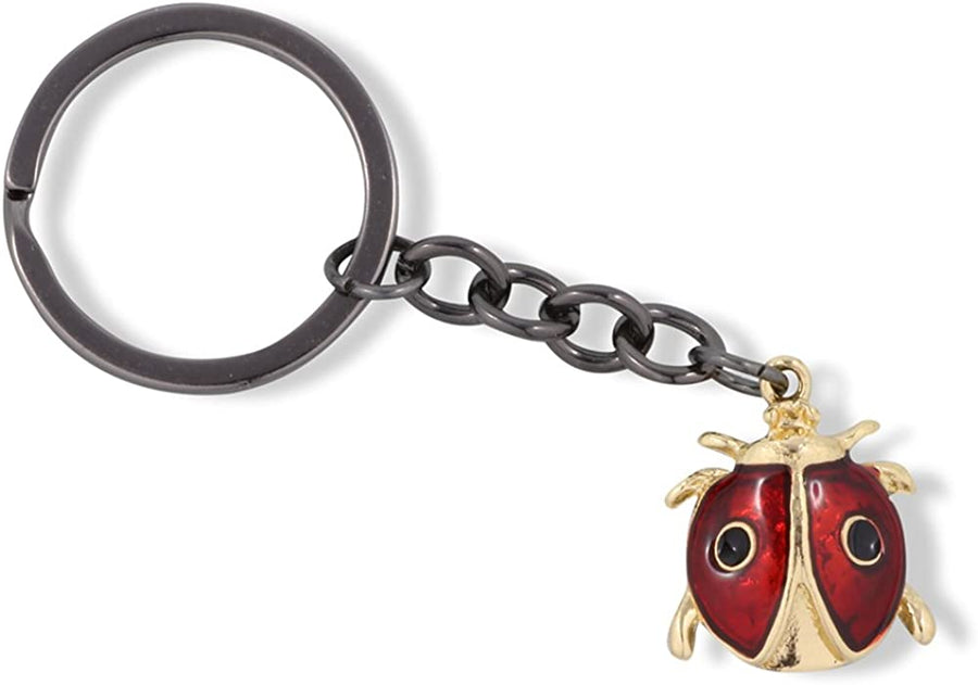 Emerald Park Jewelry Red and Gold Ladybug with Two Black Dots on Back Charm Keychain-0