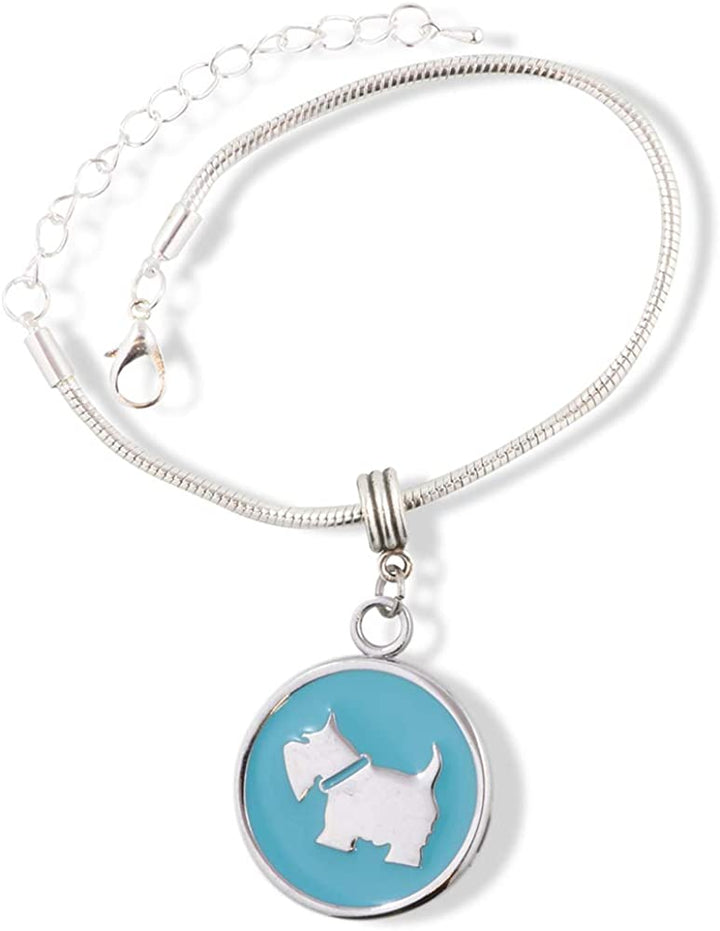 EPJ Scottish Terrier Gift | Silver on Blue Round Stainless Steel Charm Bracelet-0