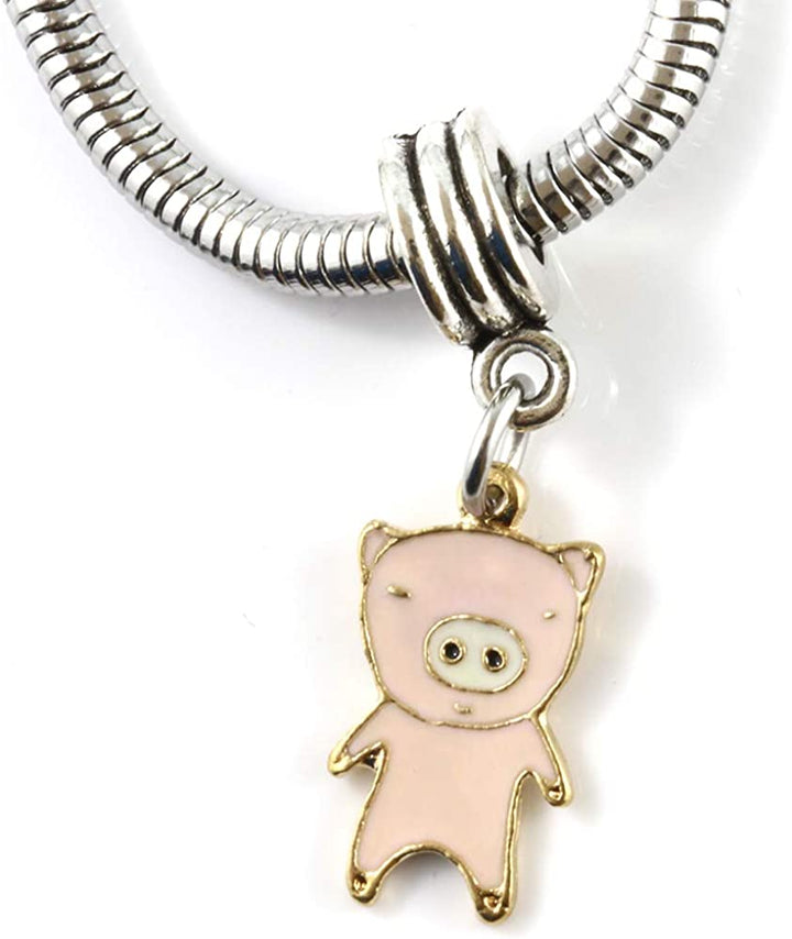 Dave The Bunny Pig Bracelet | Pink Pig Stainless Steel Snake Chain Bracelet-4