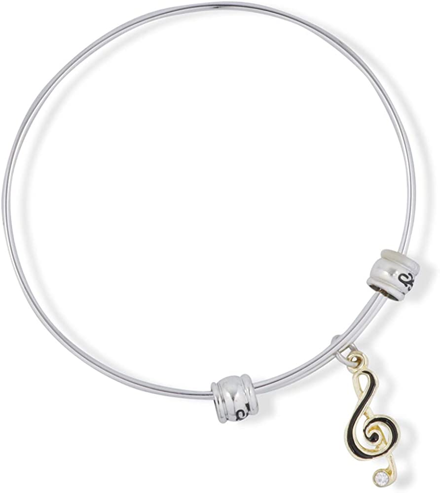 Treble Clef Music Symbol Black on Gold Colour Fancy Charm Bangle Music Gift for Women-0