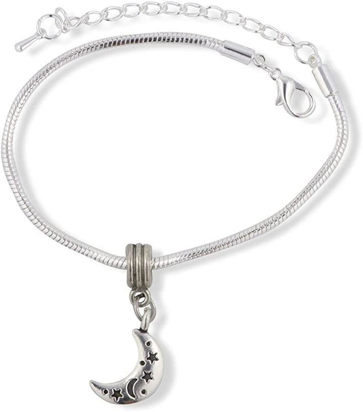 Moon with Moon and Stars on it Snake Chain Charm Bracelet-0