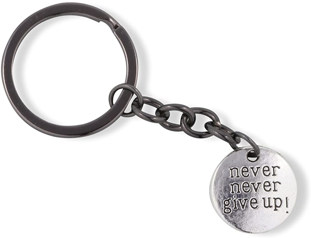 Never Never Give Up Text Sayings Charm Keychain-0