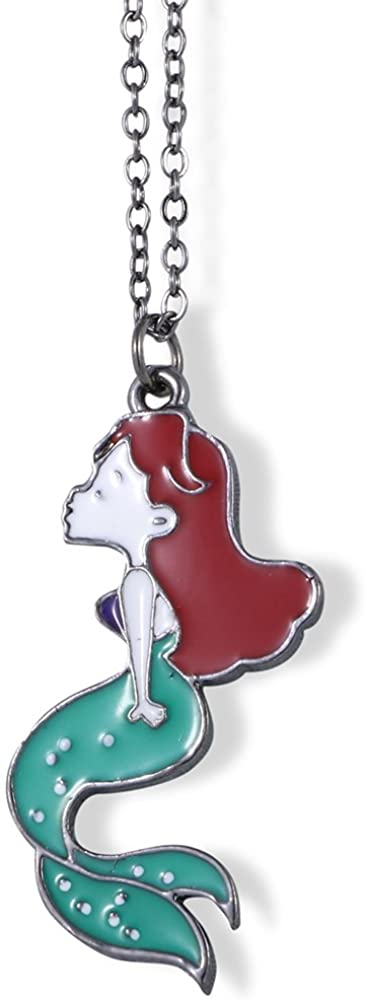 Mermaid with Red Hair Green Tail Charm Necklace-0