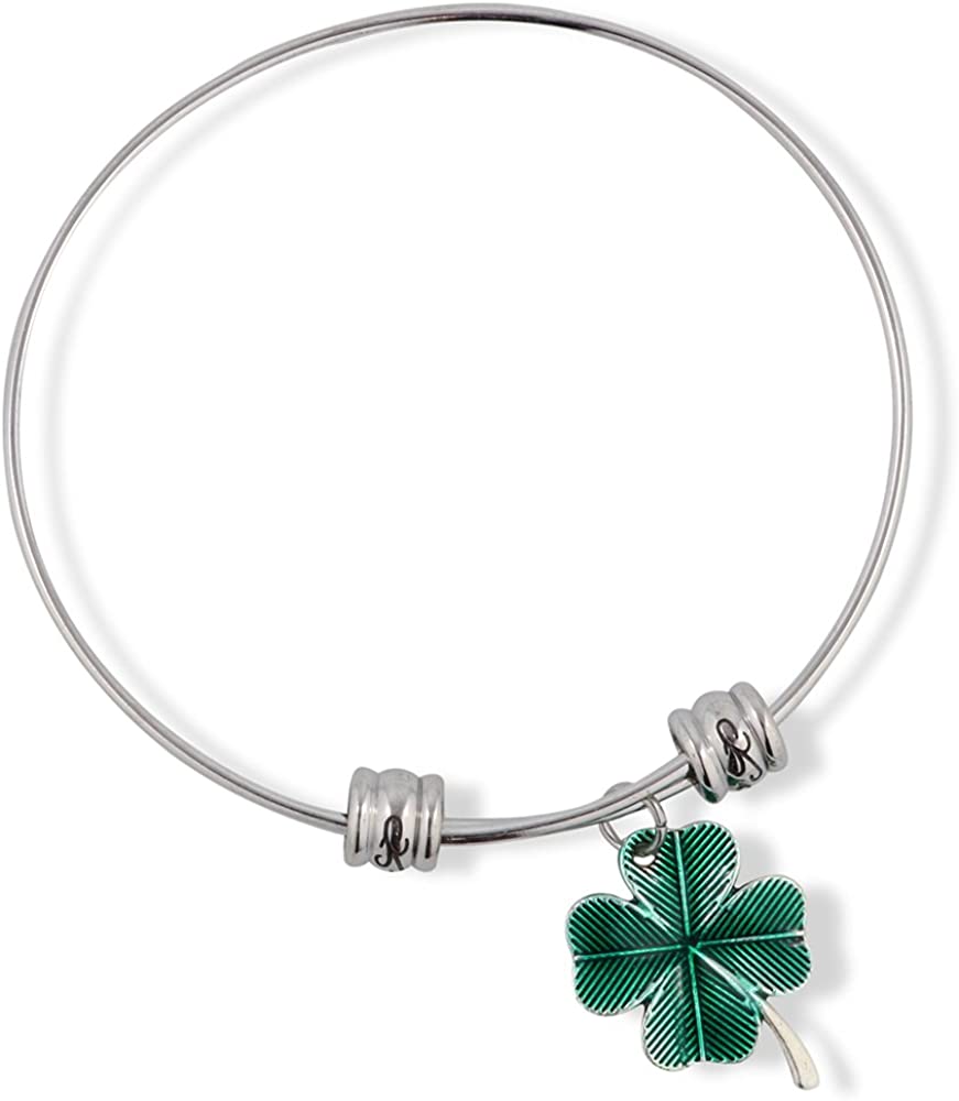 Four Leaf Clover with green Tint Fancy Charm Bangle-0