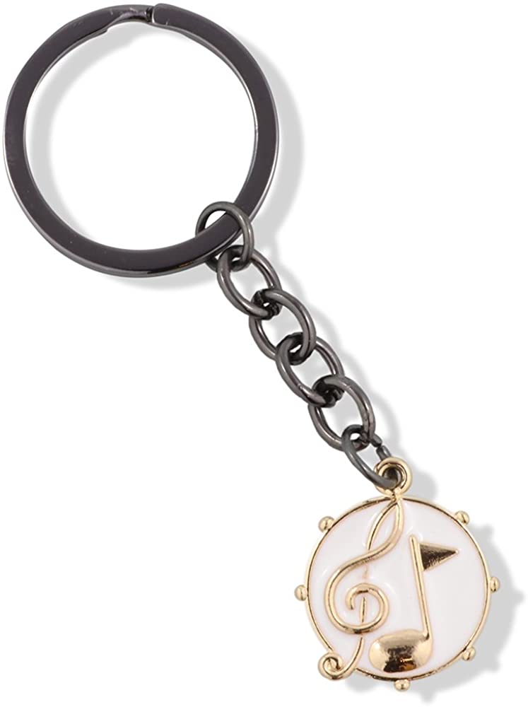 EPJ Treble Clef and Music Note on White Snare Drum Charm Keychain-0