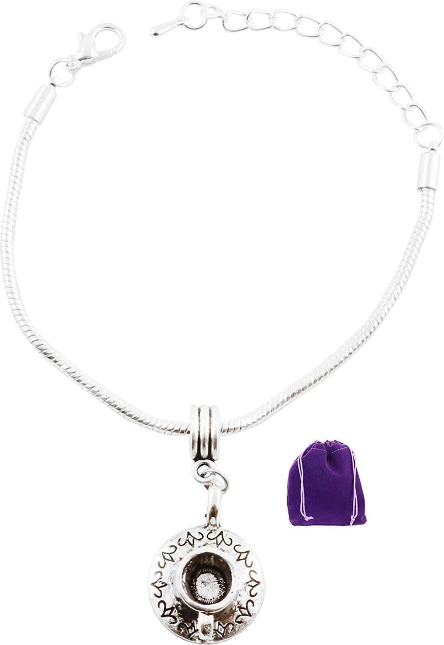 Tea Jewelry | Tea Cup and Saucer with Scrolls Stainless Steel Snake Chain Charm Bracelet-0