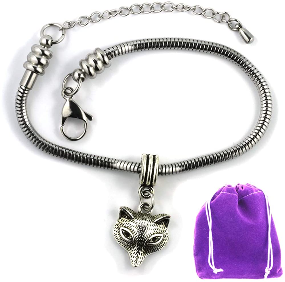 Dave The Bunny Fox Bracelet | Fox Head Stainless Steel Snake Chain Bracelet-0