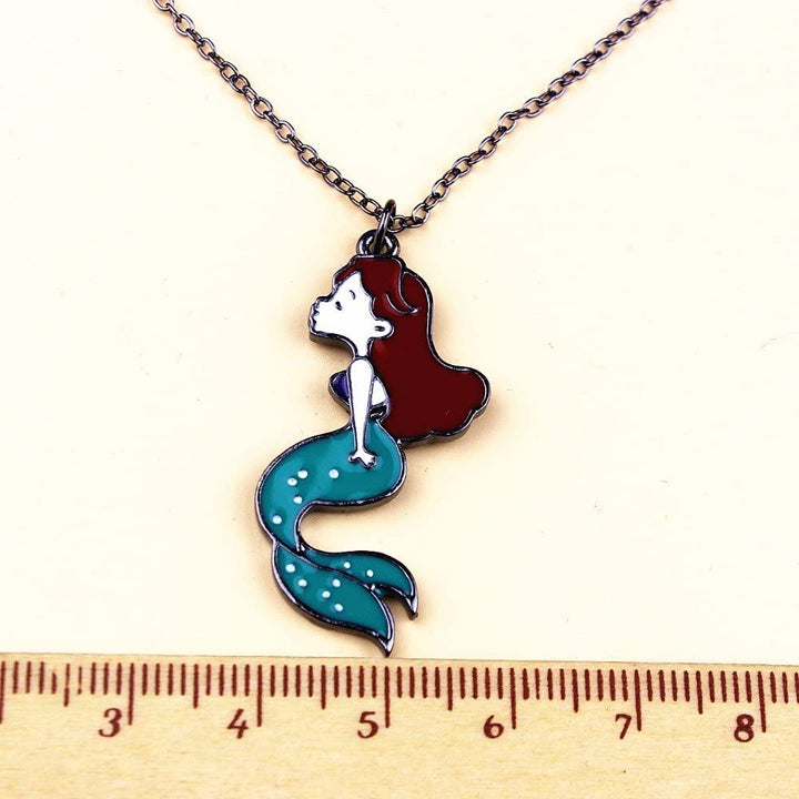 Mermaid with Red Hair Green Tail Charm Necklace-2