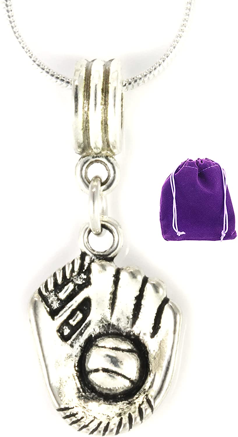 Baseball Necklace | Softball Glove Snake Chain Necklace-0