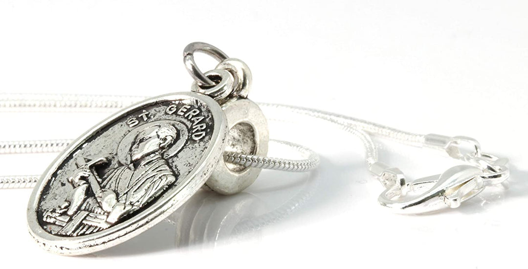 St Gerard Necklace for Pregnancy | Patron Saint of Pregnancy Charm Necklace St Gerard Pendant on a 22 inch Silver Plated Snake Chain Necklace with a Beautiful St Gerard Charm Fertility Charm for Women-4