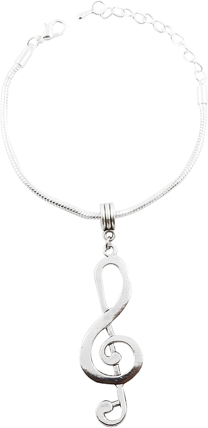 Treble Clef Music Symbol Snake Chain Charm Bracelet-0