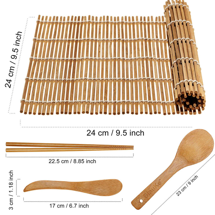 Bamboo Sushi Making Kit with 2 Sushi Rolling Mats, 5 Pairs of Reusable Bamboo Chopsticks, 1 Rice Paddle and 1 Spreader - Beginner Sushi Kit-11