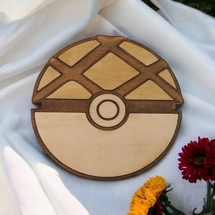 Set of 6 Pokeball Wooden Coasters - Handmade Gift - Housewarming - Wood Kitchenware-3