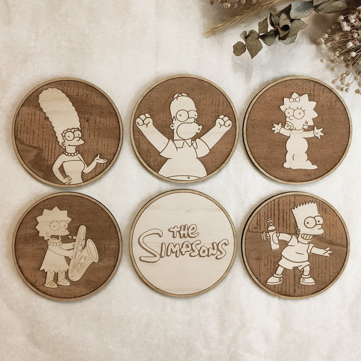 Set of 6 The Simpsons Wooden Coasters - Handmade Gift - Housewarming - Wood Kitchenware-0