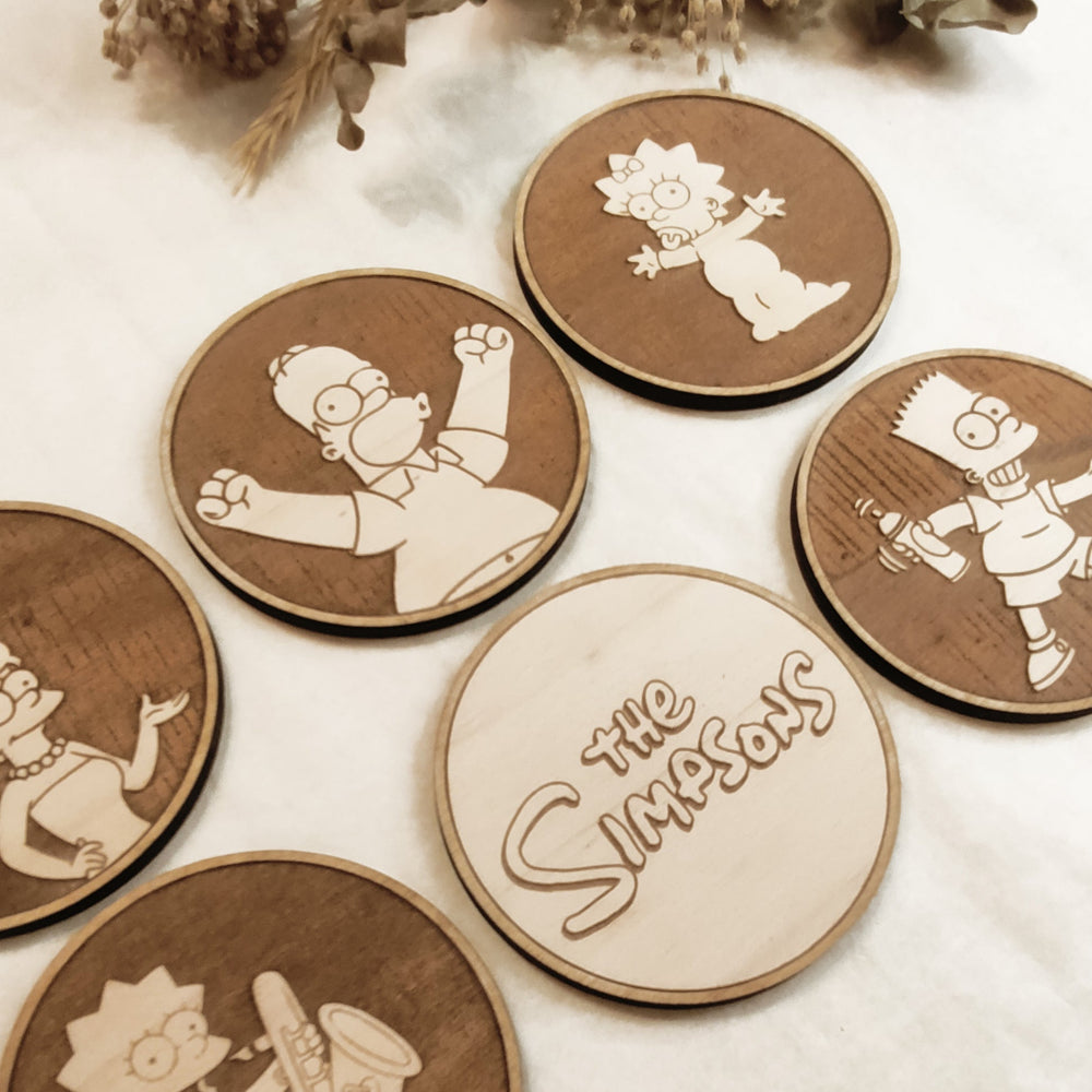 Set of 6 The Simpsons Wooden Coasters - Handmade Gift - Housewarming - Wood Kitchenware-1