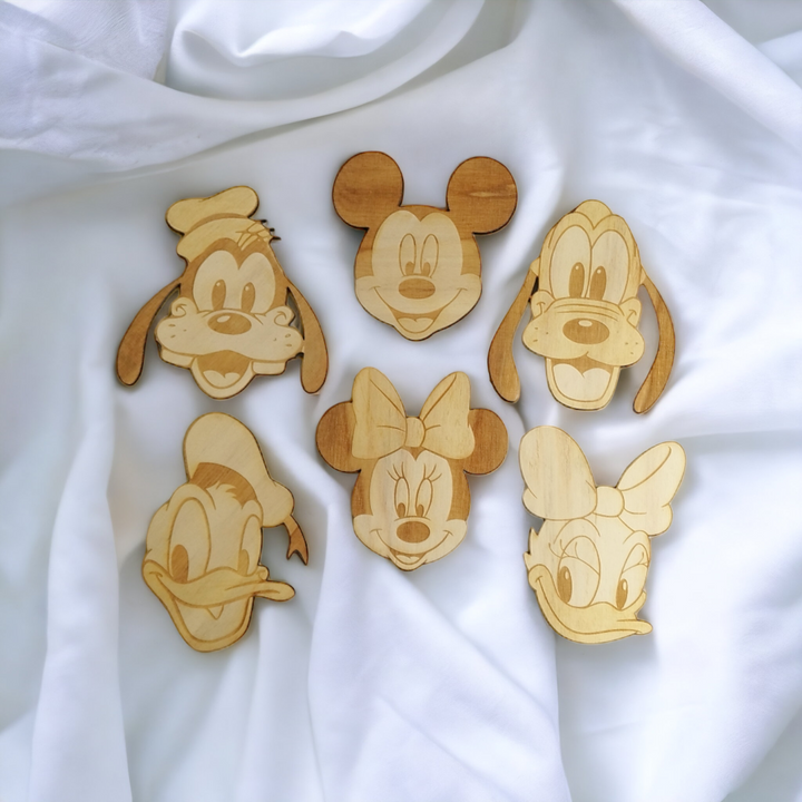 Set of 6 Disney Wooden Coasters - Handmade Gift - Housewarming - Wood Kitchenware - Mickey-0