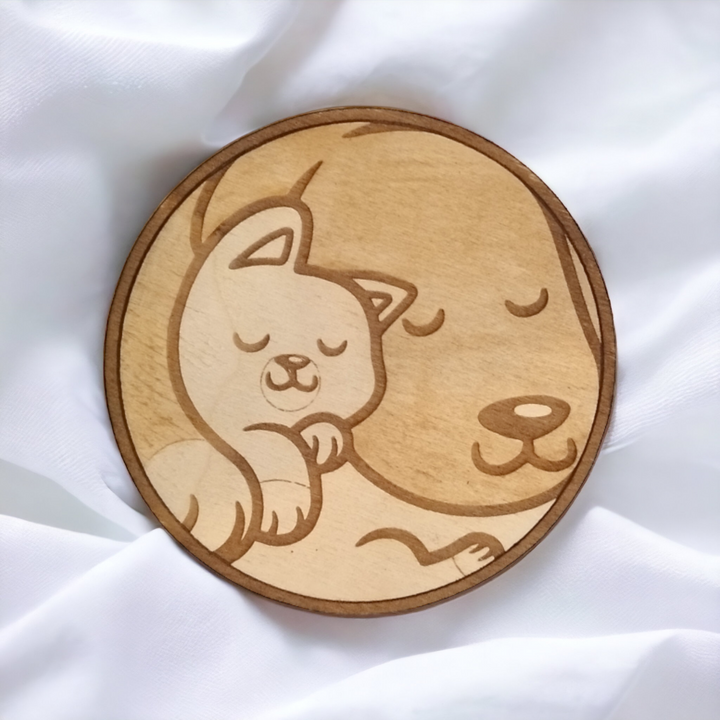 Set of 4 Dog and Cat Wooden Coasters - Handmade Gift - Housewarming - Wood Kitchenware-2