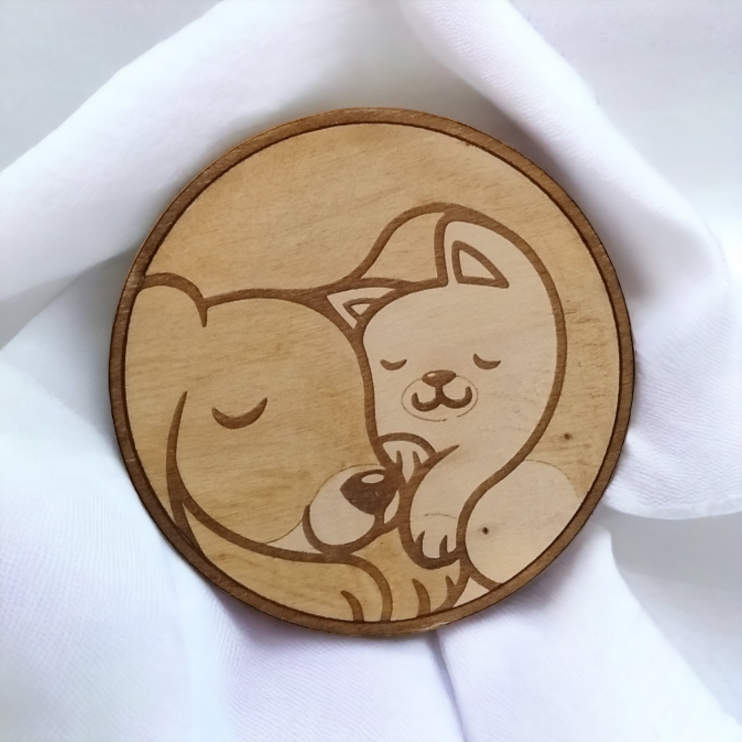 Set of 4 Dog and Cat Wooden Coasters - Handmade Gift - Housewarming - Wood Kitchenware-3