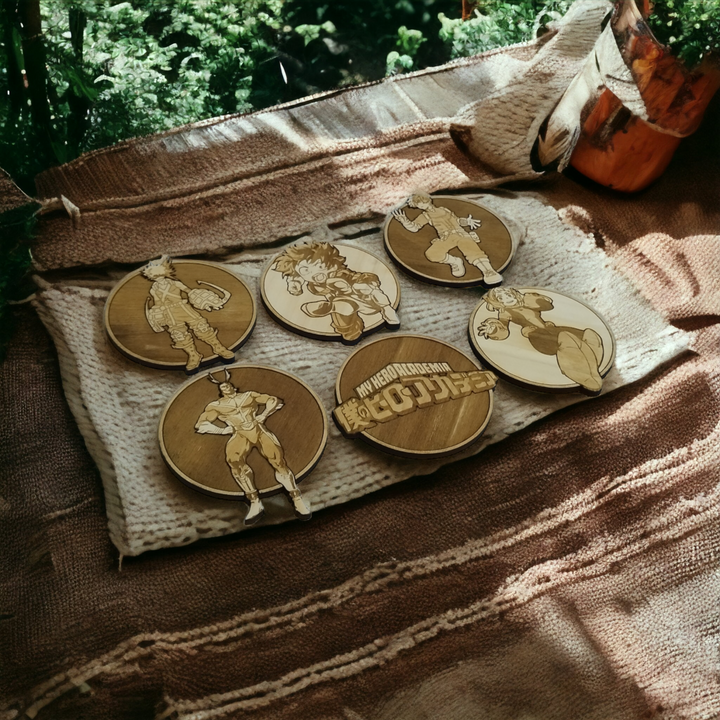 Set of 6 My Hero Academy Wooden Coasters - Handmade Gift - Housewarming - Wood Kitchenware-7