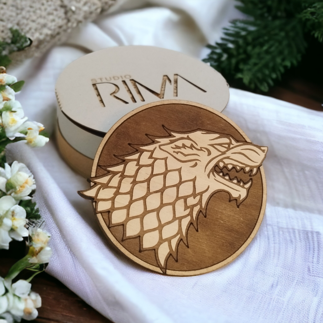 Set of 6 Game of Thrones Houses Wooden Coasters - Handmade Gift - Housewarming - Wood Kitchenware-1