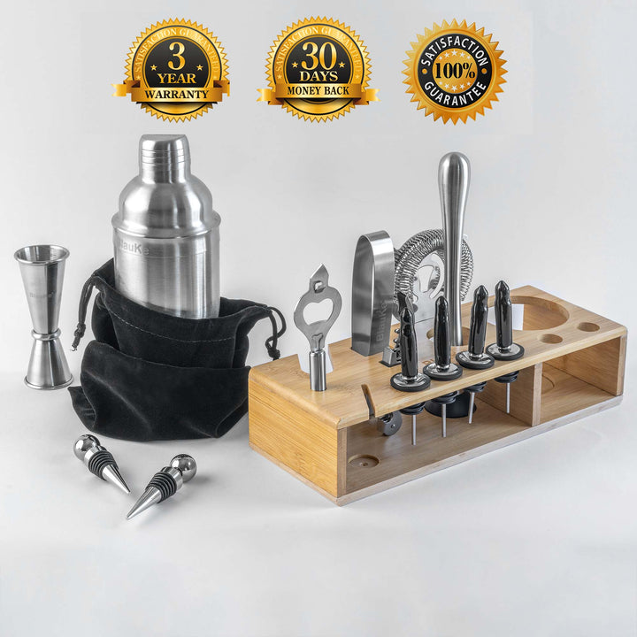 Stainless Steel Cocktail Shaker Set with Stand - 17-Piece Mixology Bartender Kit, Bar Set - 25oz Martini Shaker, Jigger, Strainer, Muddler, Mixing Spoon-1