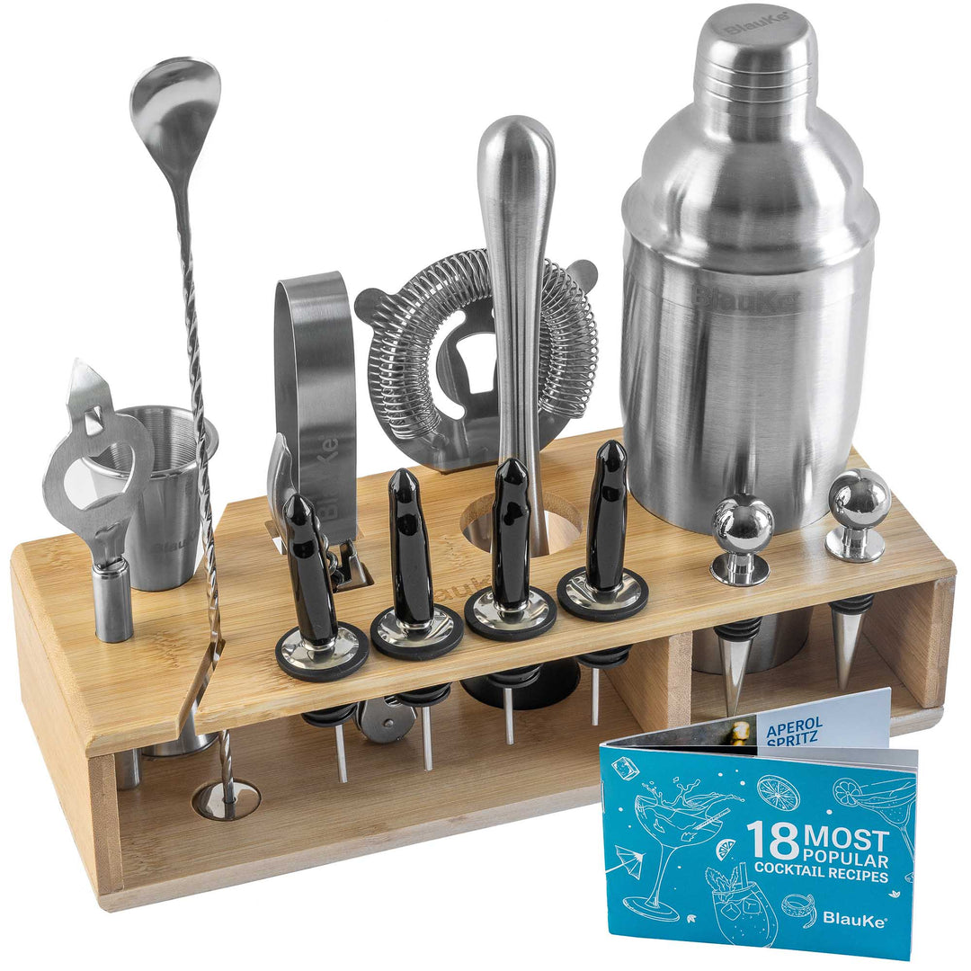 Stainless Steel Cocktail Shaker Set with Stand - 17-Piece Mixology Bartender Kit, Bar Set - 25oz Martini Shaker, Jigger, Strainer, Muddler, Mixing Spoon-0