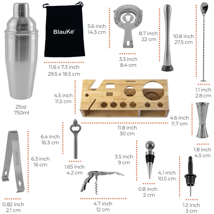 Stainless Steel Cocktail Shaker Set with Stand - 17-Piece Mixology Bartender Kit, Bar Set - 25oz Martini Shaker, Jigger, Strainer, Muddler, Mixing Spoon-13