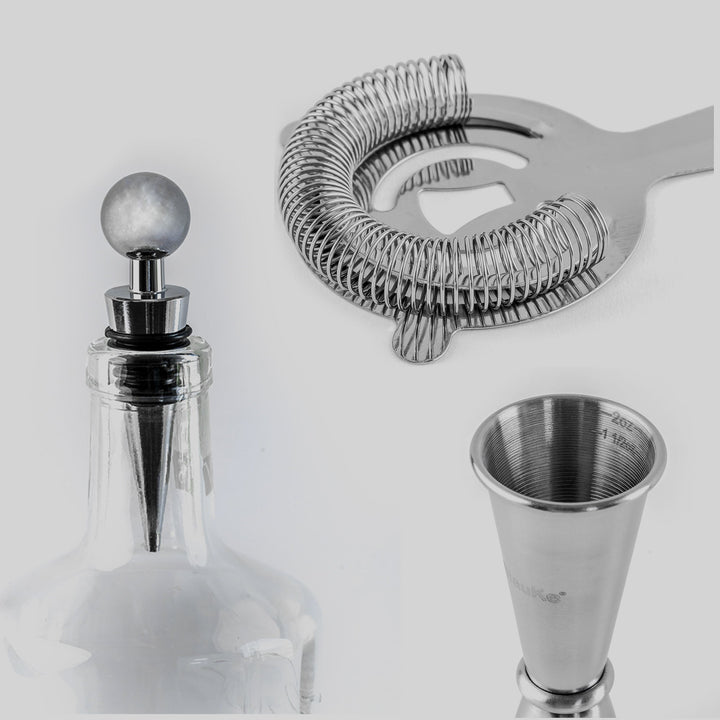 Stainless Steel Cocktail Shaker Set with Stand - 17-Piece Mixology Bartender Kit, Bar Set - 25oz Martini Shaker, Jigger, Strainer, Muddler, Mixing Spoon-12