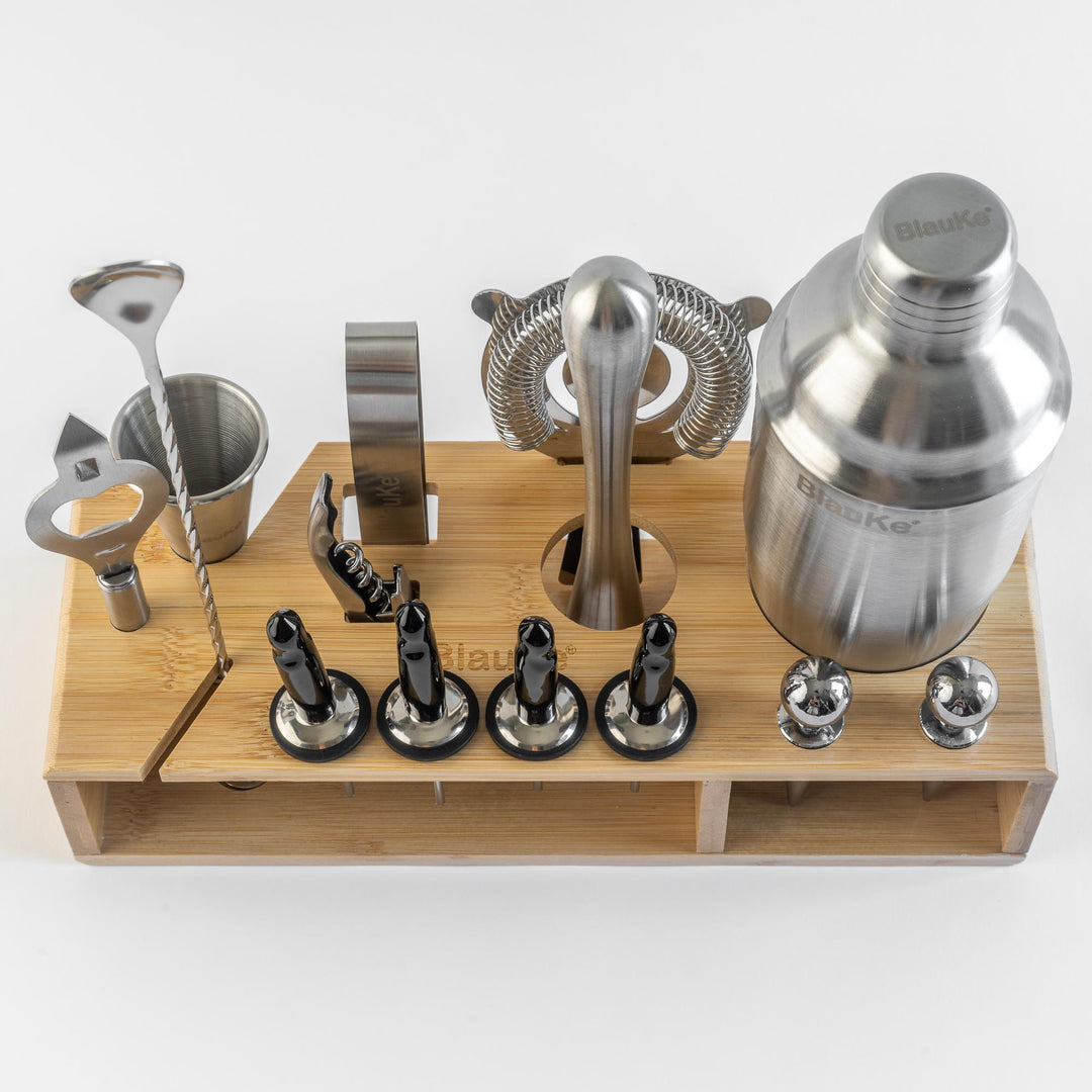 Stainless Steel Cocktail Shaker Set with Stand - 17-Piece Mixology Bartender Kit, Bar Set - 25oz Martini Shaker, Jigger, Strainer, Muddler, Mixing Spoon-16