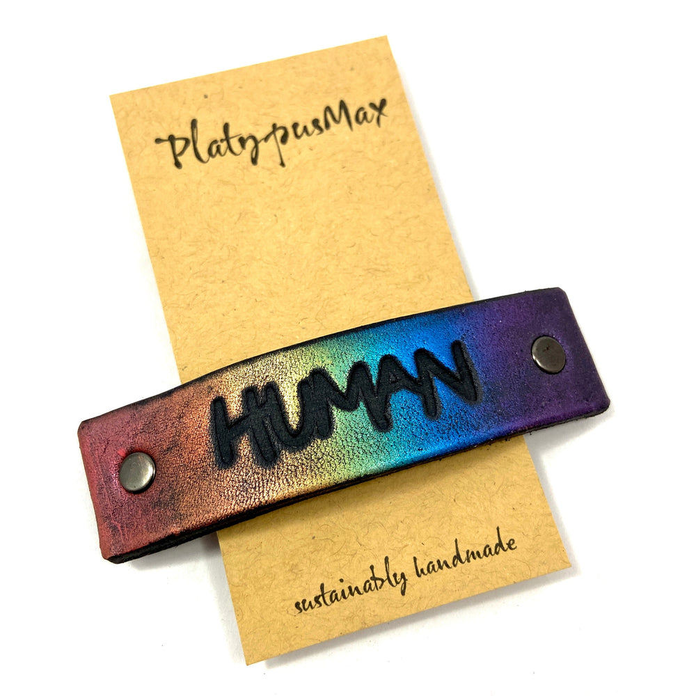 HUMAN One Word Caption for Diversity & Pride / Stamped Hair Clip Barrette-1