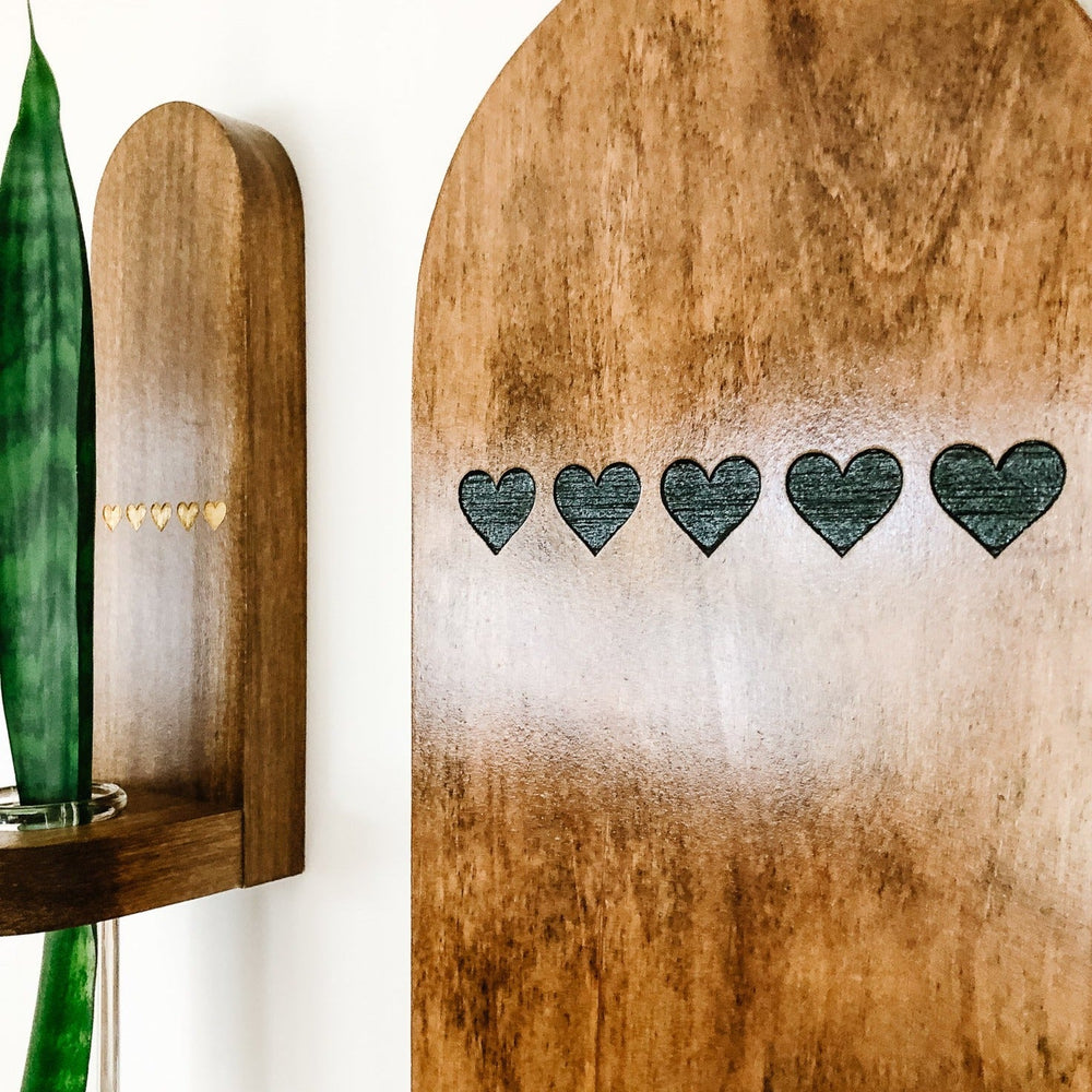 Little Shelf - Dark Stain with Green Color Filled Hearts-1