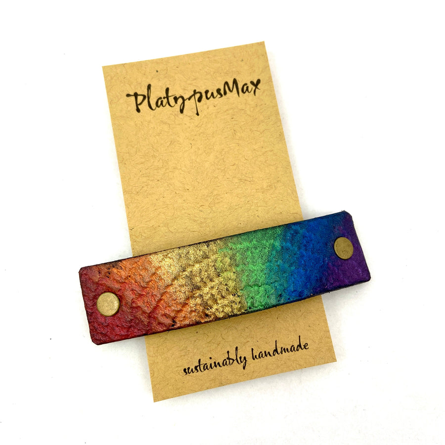 Rainbow Pride Textured Leather Hair Barrette-0