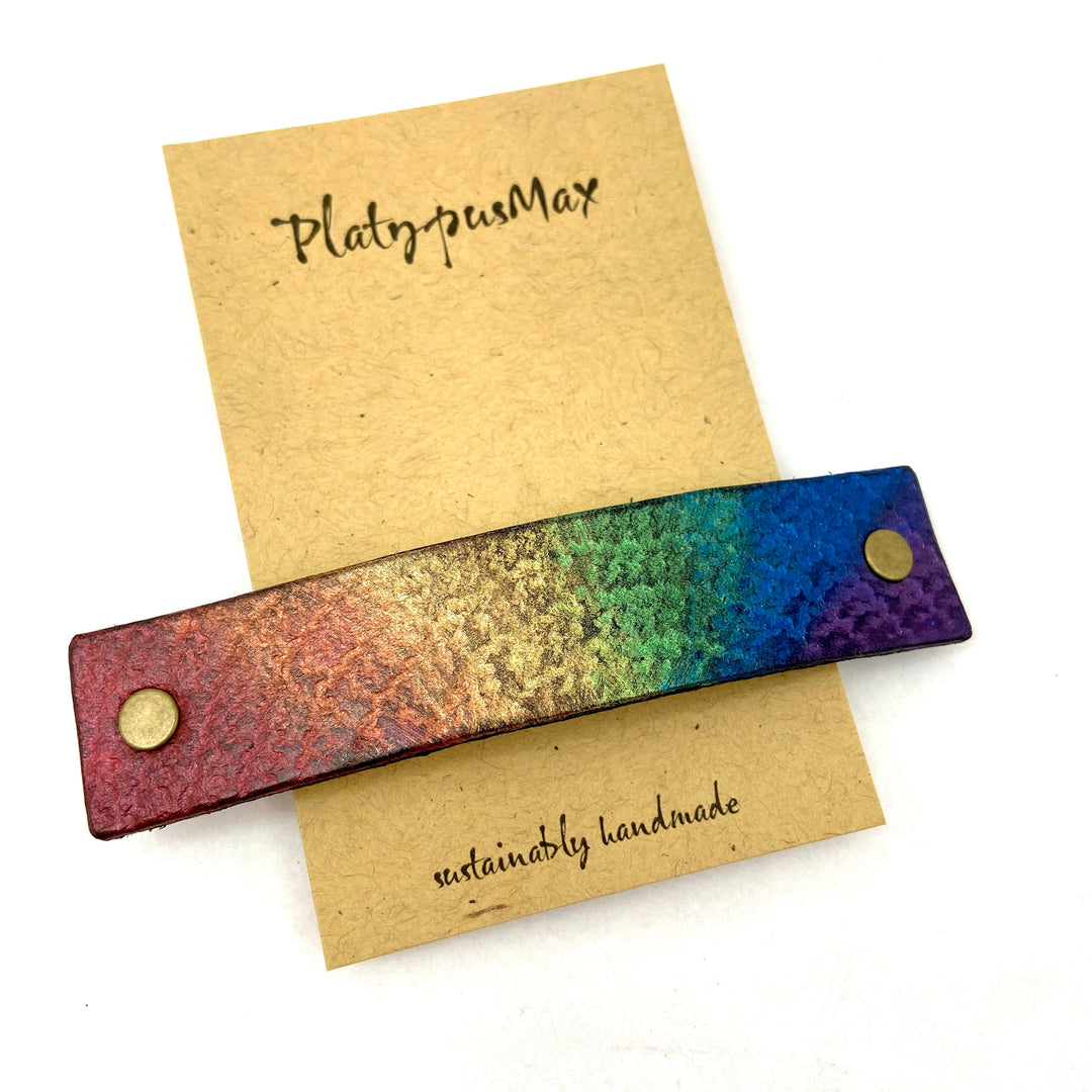 Rainbow Pride Textured Leather Hair Barrette-2