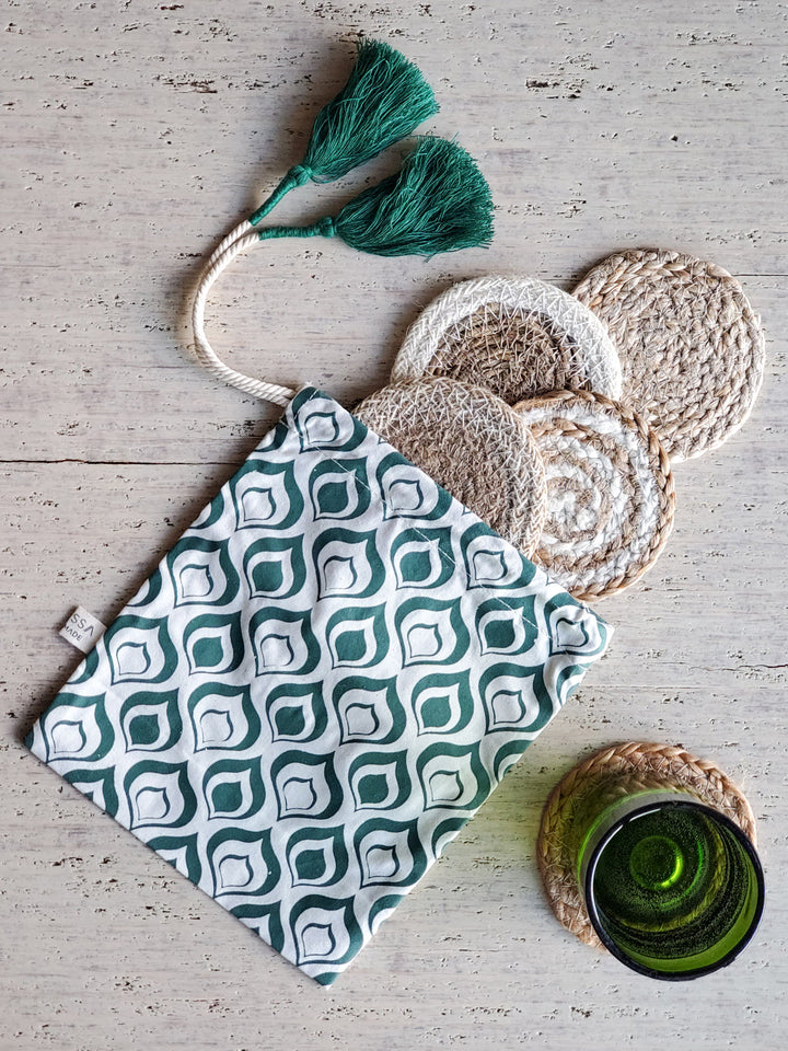 Natural Coaster Gift Set with Green pouch-2