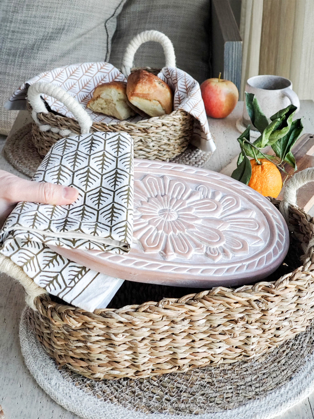 Bread Warmer & Basket Gift Set with Tea Towel - Flower-2