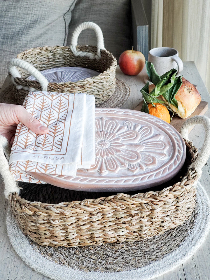 Bread Warmer & Basket Gift Set with Tea Towel - Flower-4