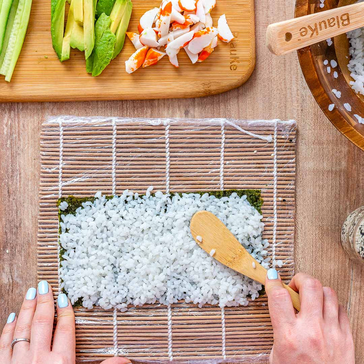 Bamboo Sushi Making Kit with 2 Sushi Rolling Mats, 5 Pairs of Reusable Bamboo Chopsticks, 1 Rice Paddle and 1 Spreader - Beginner Sushi Kit-5