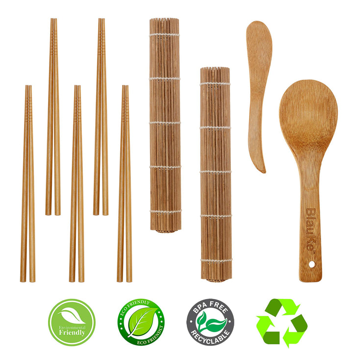 Bamboo Sushi Making Kit with 2 Sushi Rolling Mats, 5 Pairs of Reusable Bamboo Chopsticks, 1 Rice Paddle and 1 Spreader - Beginner Sushi Kit-10