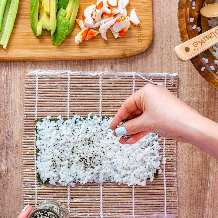 Bamboo Sushi Making Kit with 2 Sushi Rolling Mats, 5 Pairs of Reusable Bamboo Chopsticks, 1 Rice Paddle and 1 Spreader - Beginner Sushi Kit-6