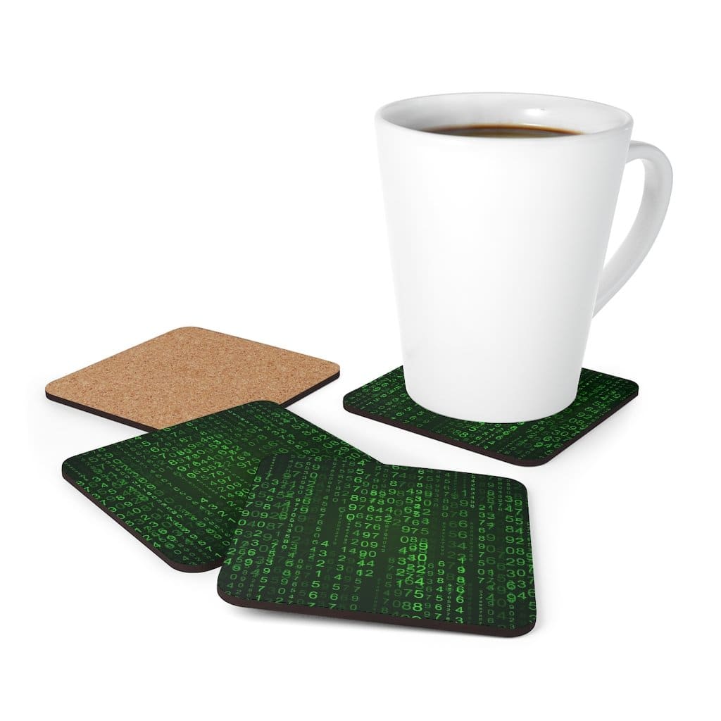 Corkwood Coaster 4 Piece Set, Digital Code Style Coasters-4