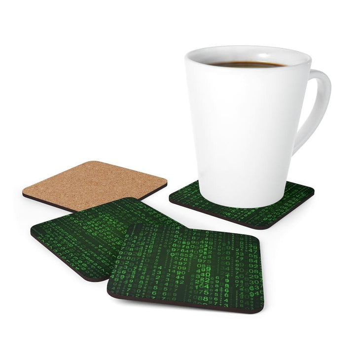 Corkwood Coaster 4 Piece Set, Digital Code Style Coasters-4