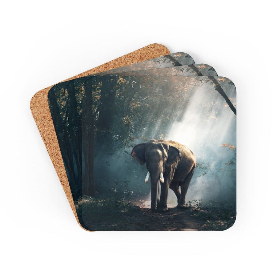 Corkwood Coaster 4 Piece Set, Elephant Art Style Coasters-0